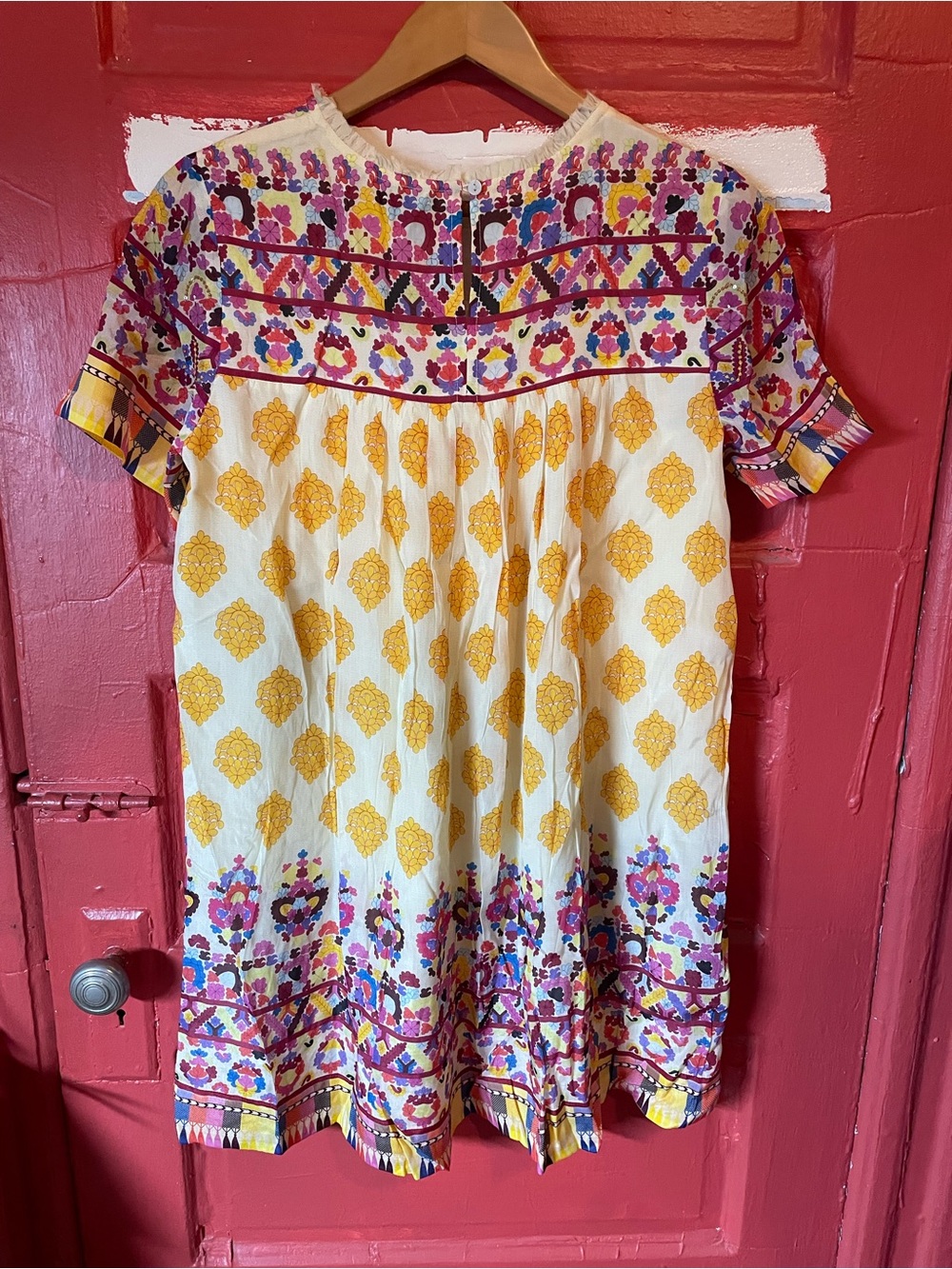 Anthropologie Tanya Taylor Yellow Printed Swing Dress w/ Beading - Picture 3 of 5